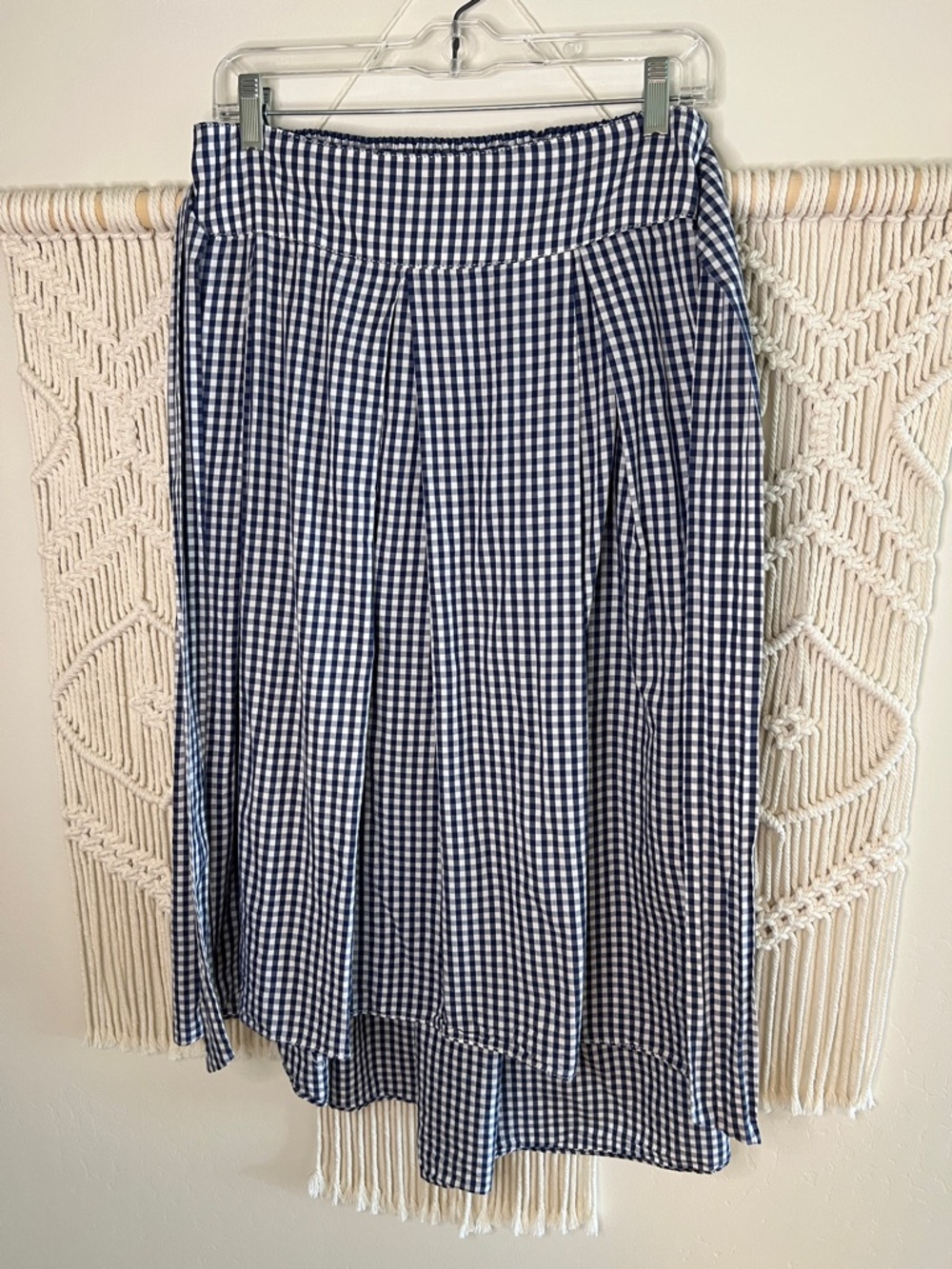Max Studio Navy and White Gingham High-Low Skirt